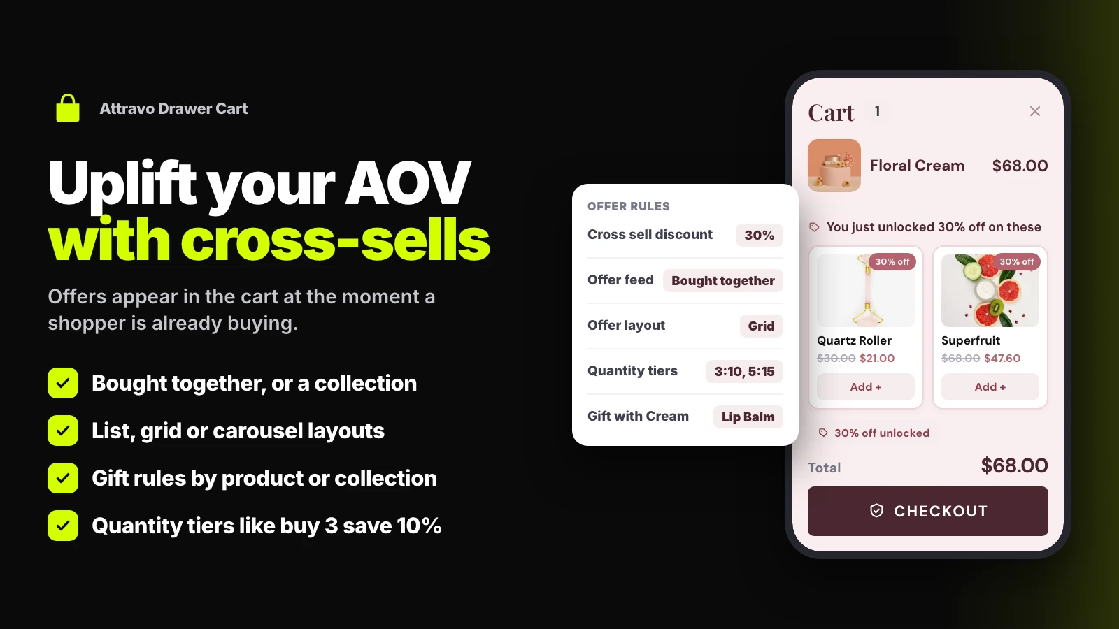 In-cart cross-sell suggestions with one-tap add-to-order buttons below the cart line items