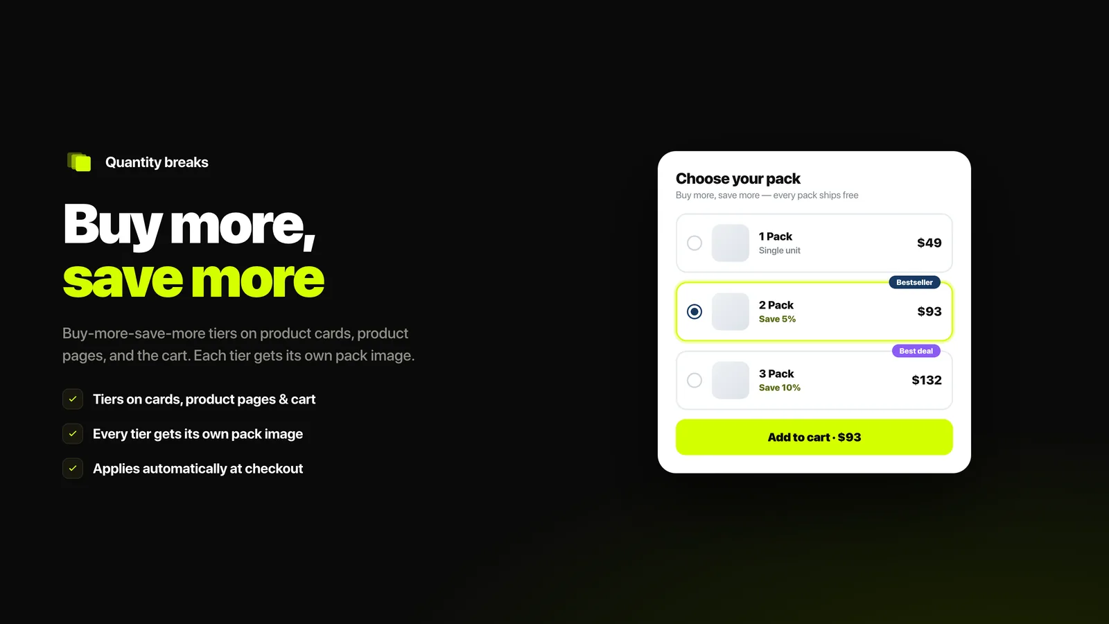 Buy-more-save-more tiers shown on a product card